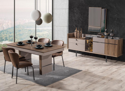 Modern Dining room Set Dining table 4x Chairs and Sideboard with Mirror 7pcs